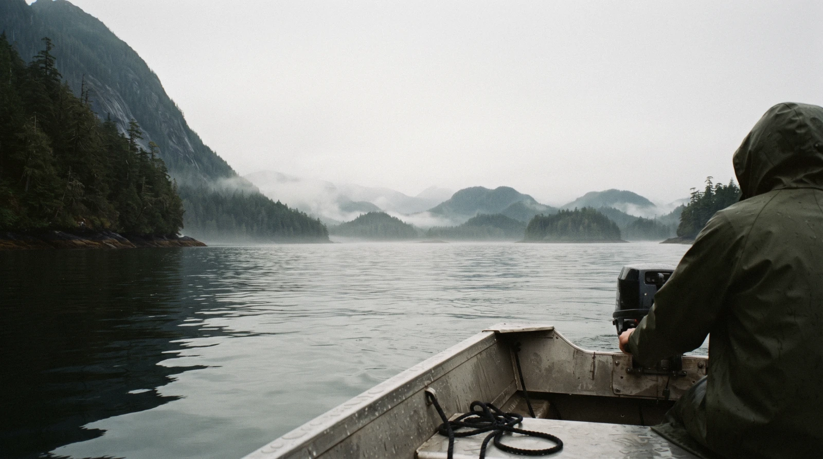 Forest, islands and open water in Clayoquot Sound near Tofino, British Columbia