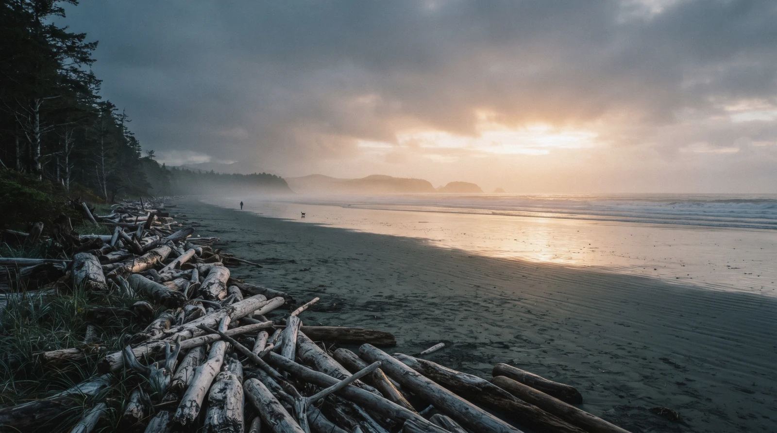 Wide open sand at Long Beach in Pacific Rim National Park Reserve near Tofino, British Columbia