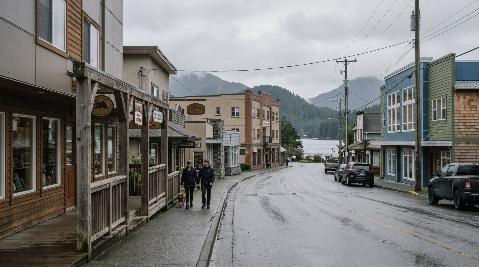Shoppers carrying paper grocery bags outside the Tofino Co-op Food Store on First Street