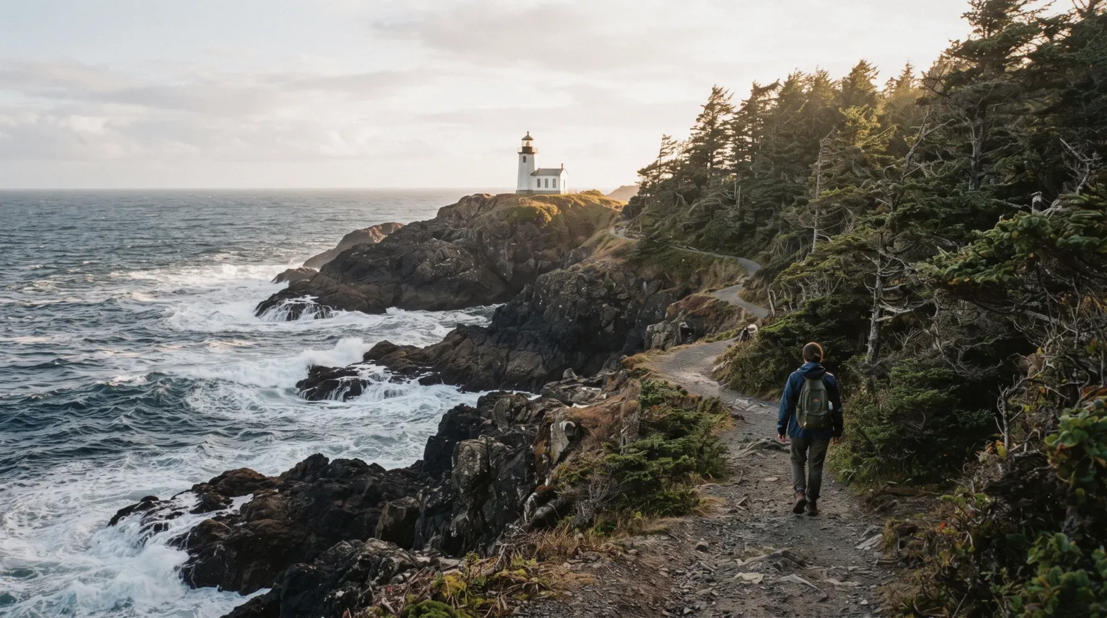 Rocky shoreline and harbour in Ucluelet on the west coast of Vancouver Island